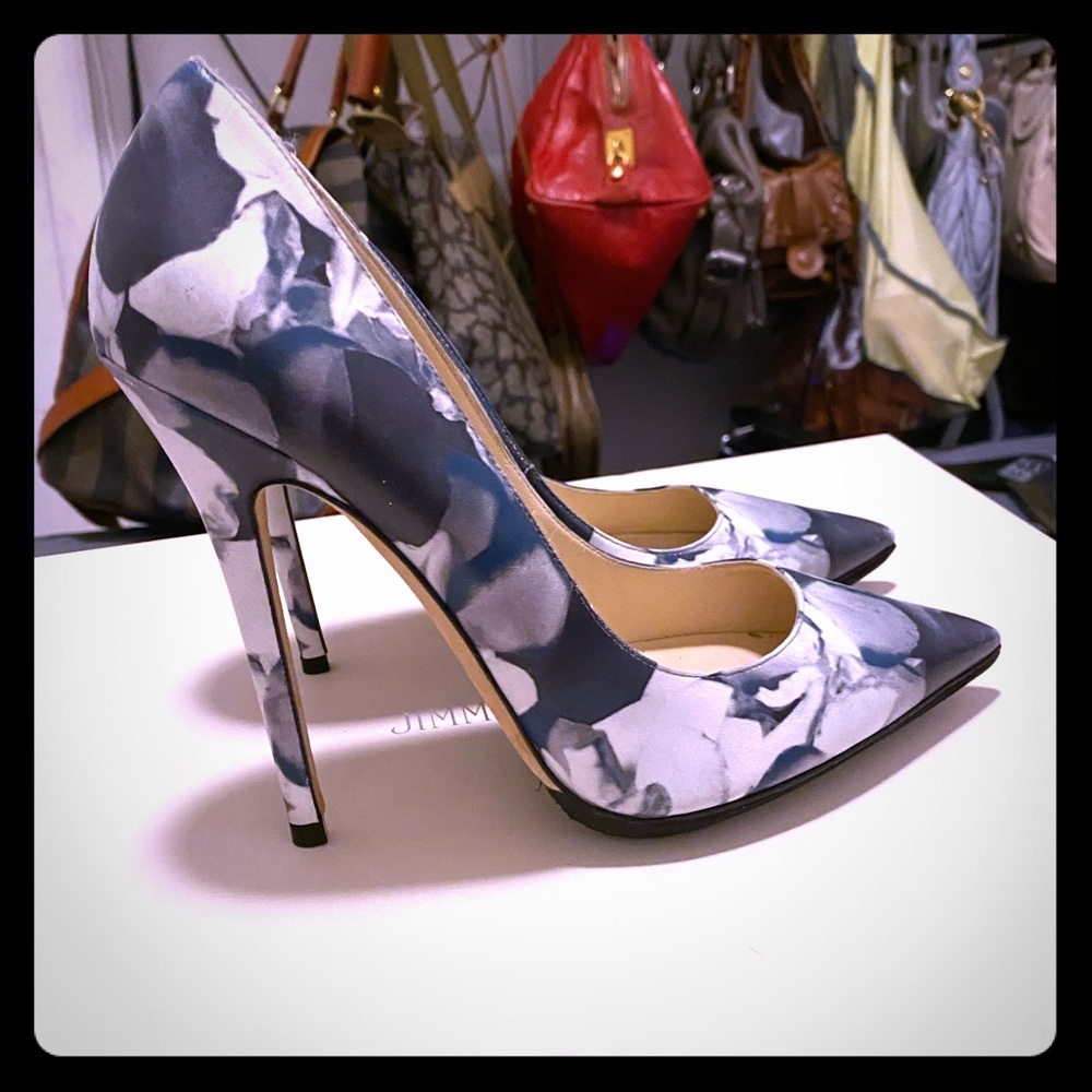 Jimmy Choo anouk teal petal floral print pumps